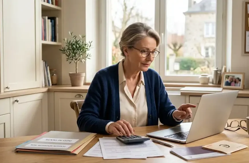 Femme consultant des documents de retraite