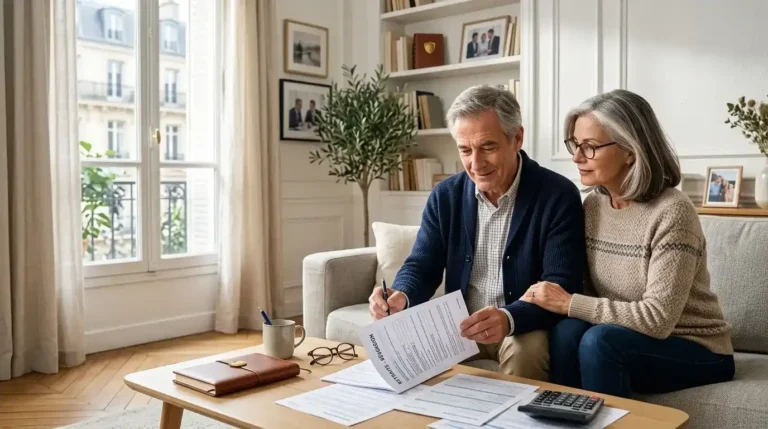 Couple de retraités consultant des documents de retraite