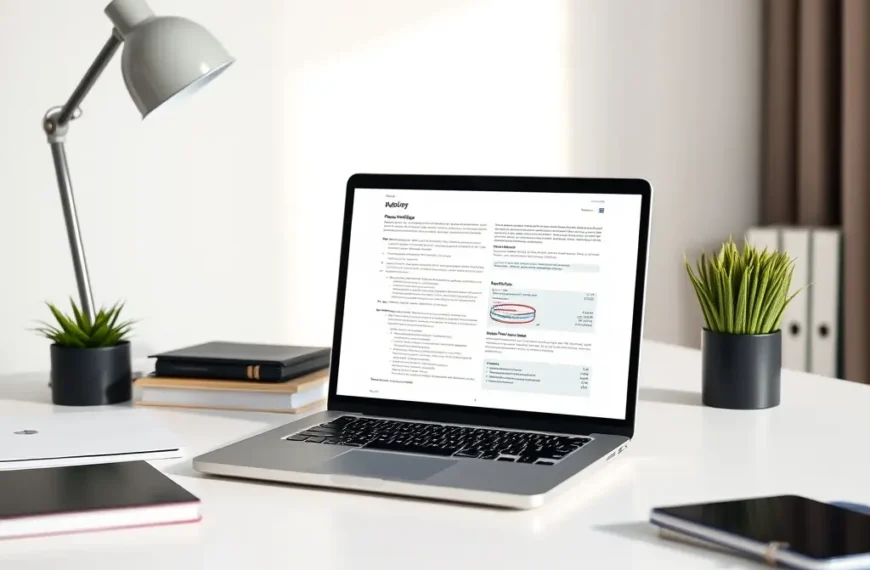 Un bureau propre avec un ordinateur portable affichant des documents administratifs et fiscaux symbolisant la réception de l'avis d'impôt