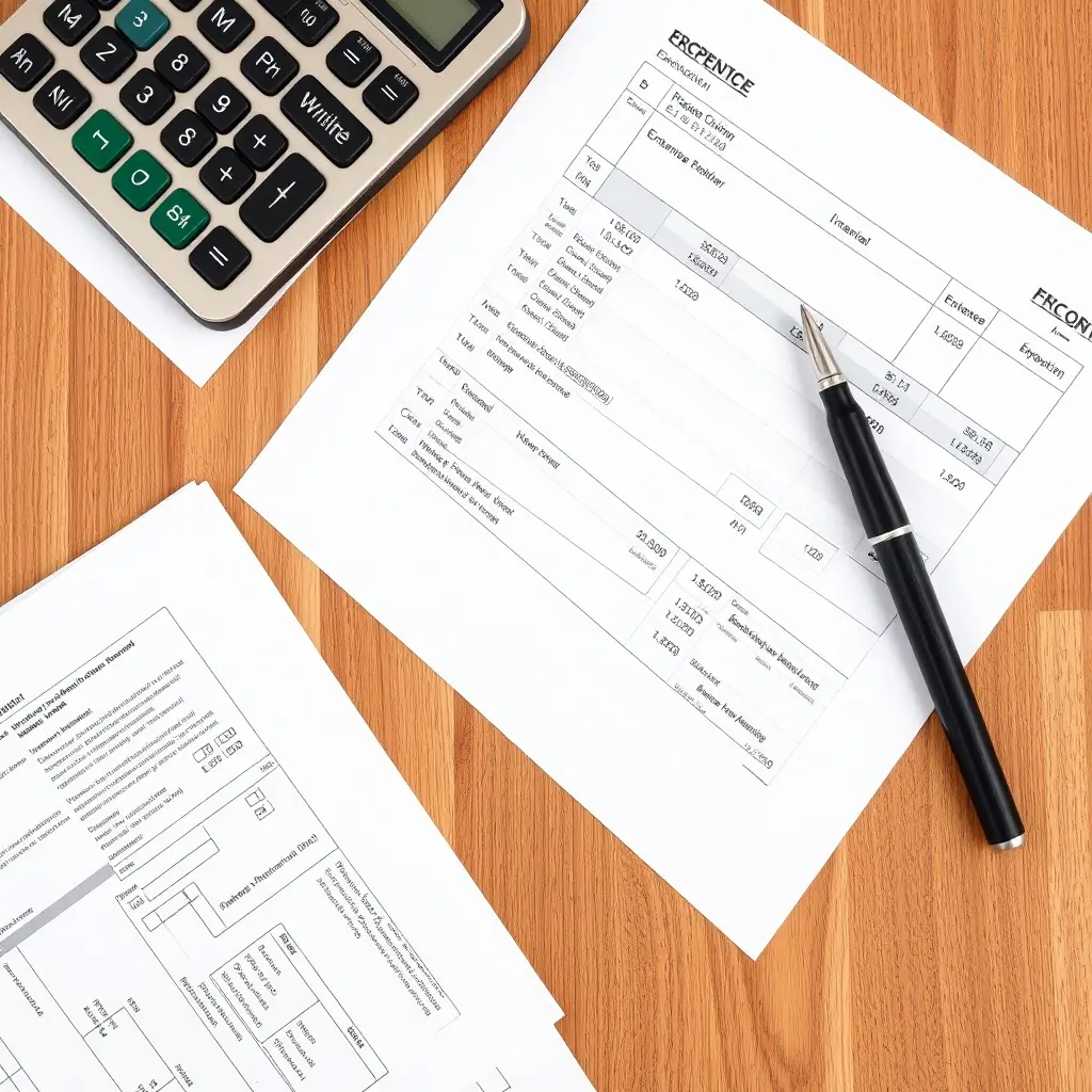 Calcul des frais de deplacement et preparation de la declaration d impot Calculatrice et documents fiscaux sur un bureau pour preparer sa declaration de frais kilometriques