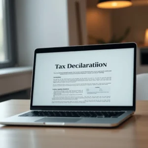 Personne remplissant sa déclaration d'impôts en ligne sur un ordinateur