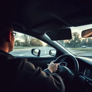 Un automobiliste au volant de sa voiture effectuant un trajet professionnel pour sa declaration d impots