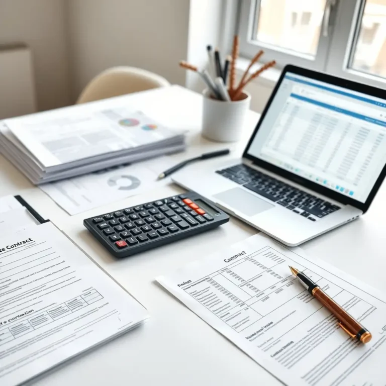 Dossier fiscal et calculatrice sur un bureau de travail pour la déclaration des revenus fonciers