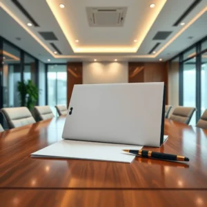 Bureau bancaire avec dossier de documents et stylo sur une table en bois