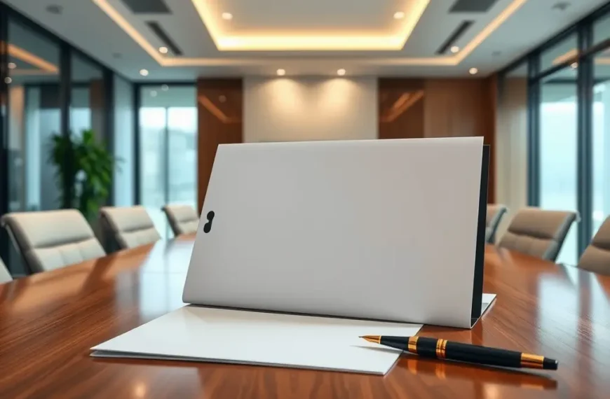 Bureau bancaire avec dossier de documents et stylo sur une table en bois