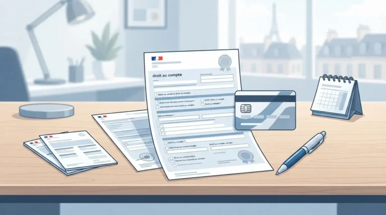 Bureau administratif et documents pour une demande de droit au compte bancaire.
