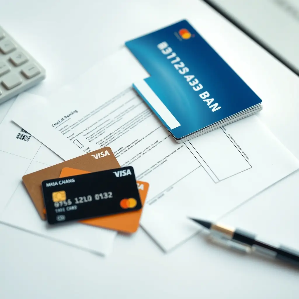 Étapes et démarches pour changer d'établissement bancaire Illustration de cartes bancaires et de documents de gestion financière pour un changement de banque
