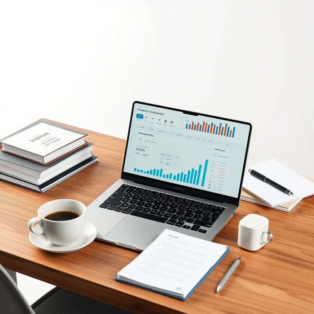 Gestion administrative et transfert de compte bancaire Espace de travail professionnel avec ordinateur portable et dossiers de gestion de compte bancaire.