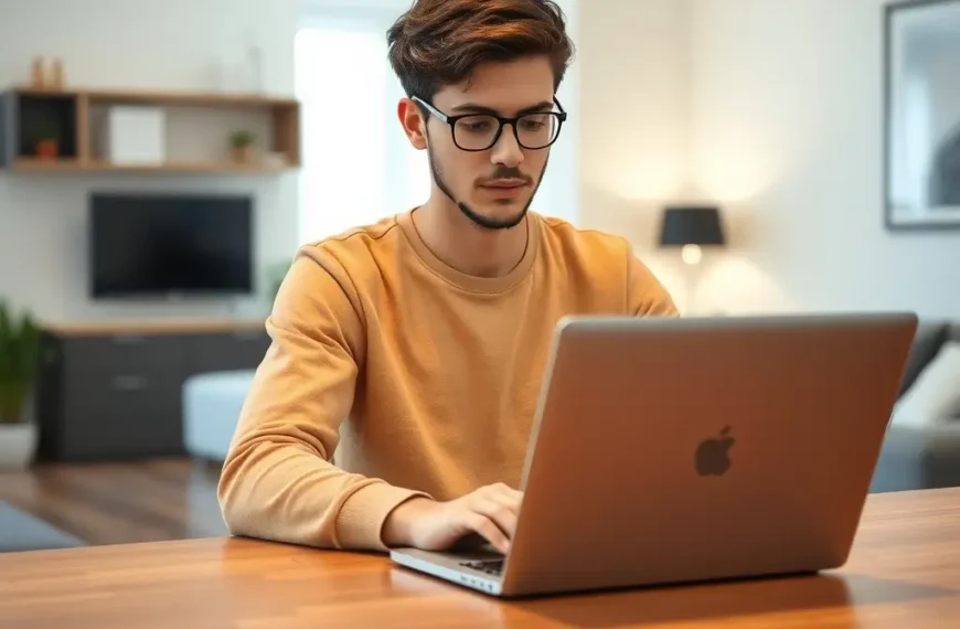 Jeune adulte remplissant sa premiere declaration impot sur ordinateur portable