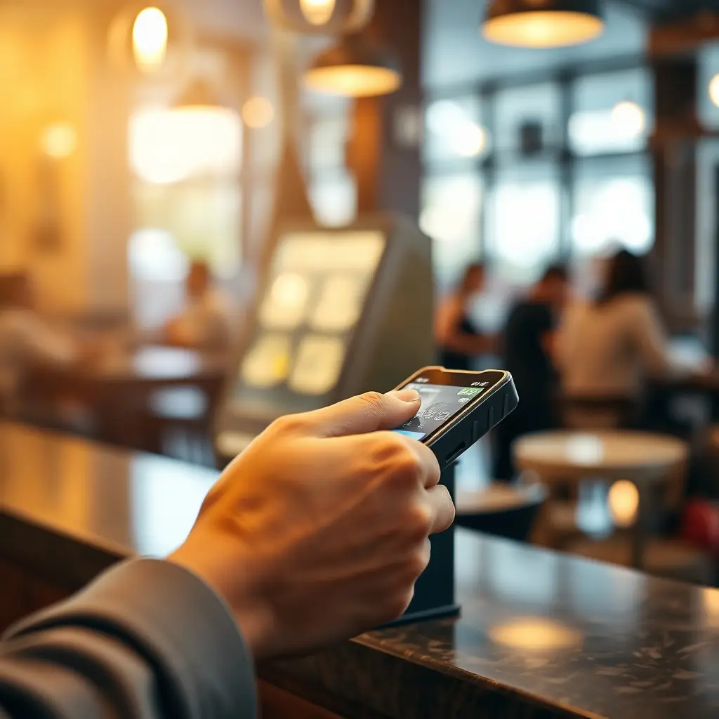 Paiement sans contact à un terminal avec une carte bancaire.